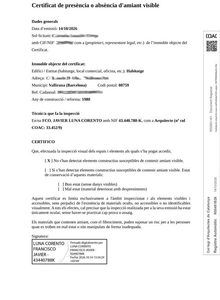 Certificado de Amianto en Barcelona 10 2617 Certificat Amiant fd SEGELLAT